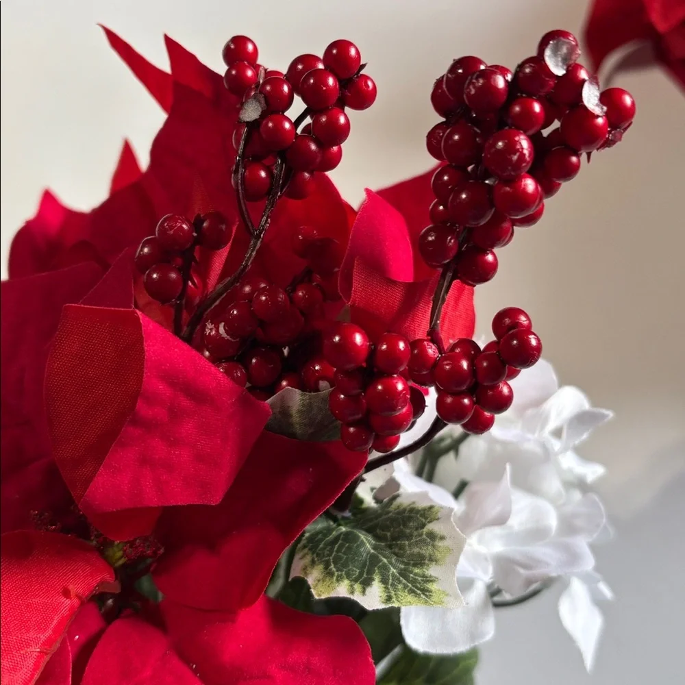 Poinsettia Bushes White Hydrangeas Holiday Red Poinsettia & Berry Set of 5